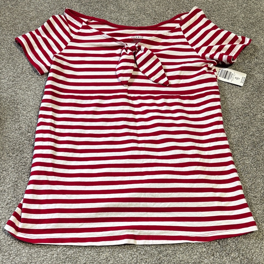 Torrid Red and White Striped Off-Shoulder Top